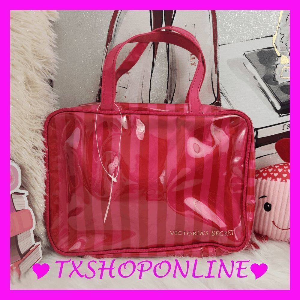 💗RARE {Victoria's Secret} pink striped Travel Hanging Bag💗